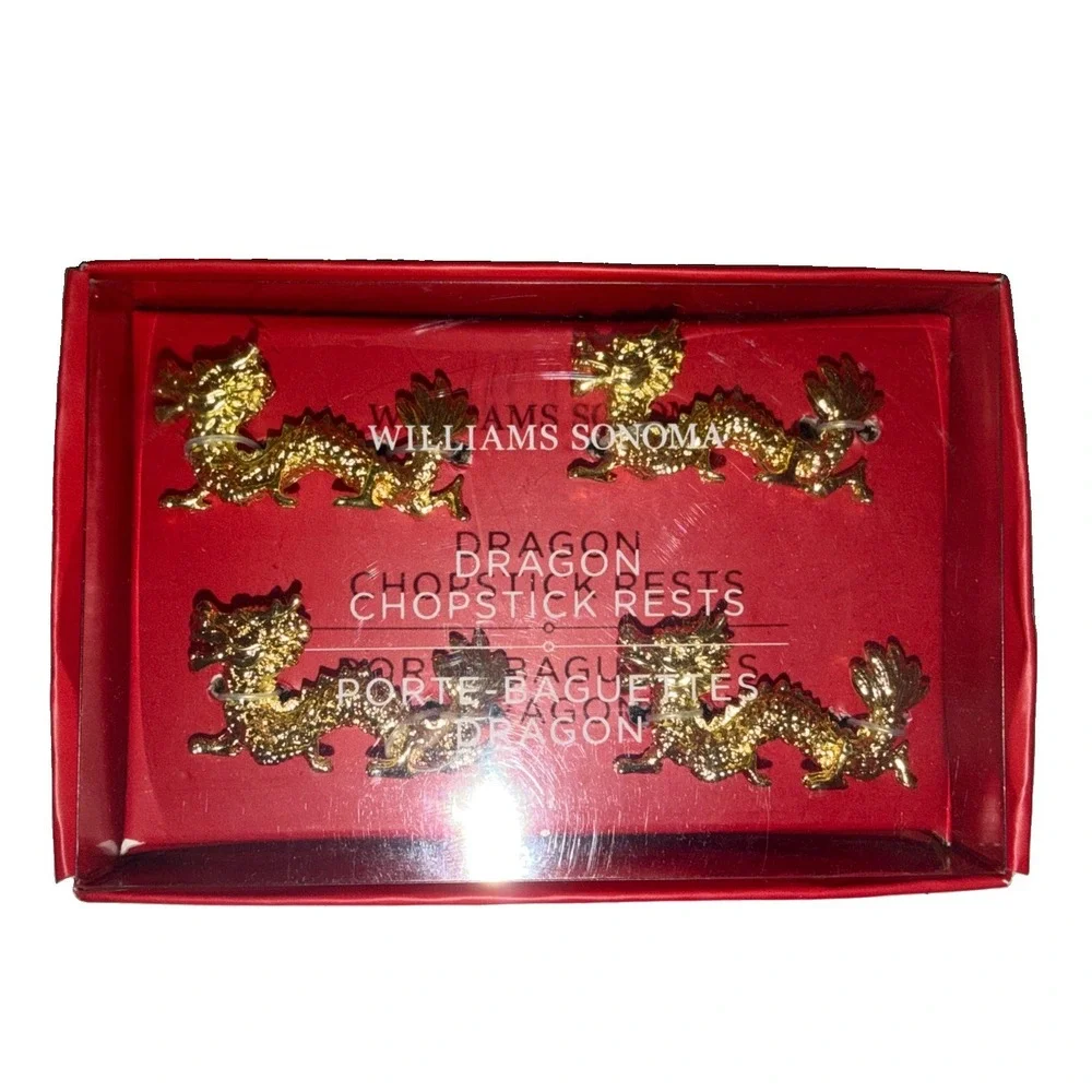 Williams Sonoma Lunar Gold Dragon Chopsticks Rests Set of 4 NEW